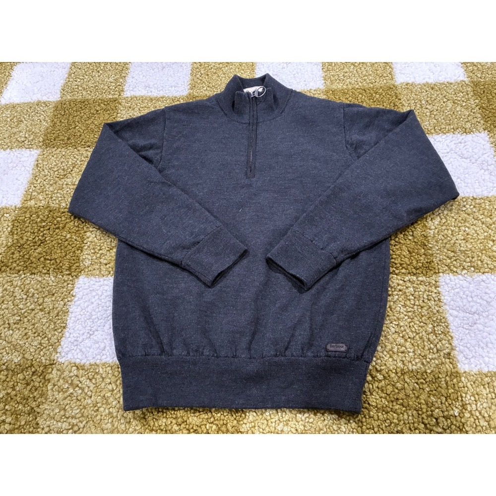 Barbour Mens Wool Quarter Zip Sweater Grey Tartan Lined Pullover Small